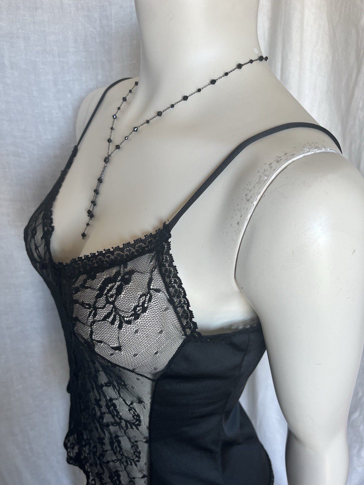 Vintage Lace Camisole Slip Top Black Sexy Evening Gothic Romantic 70s Lingerie M