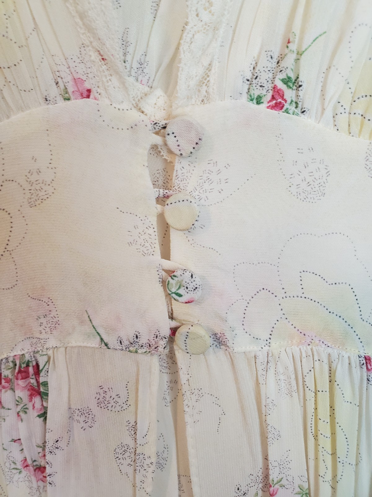 Vintage Trousseaux by Terris Floral Chiffon Gown & Robe Set Lace Empire Waist