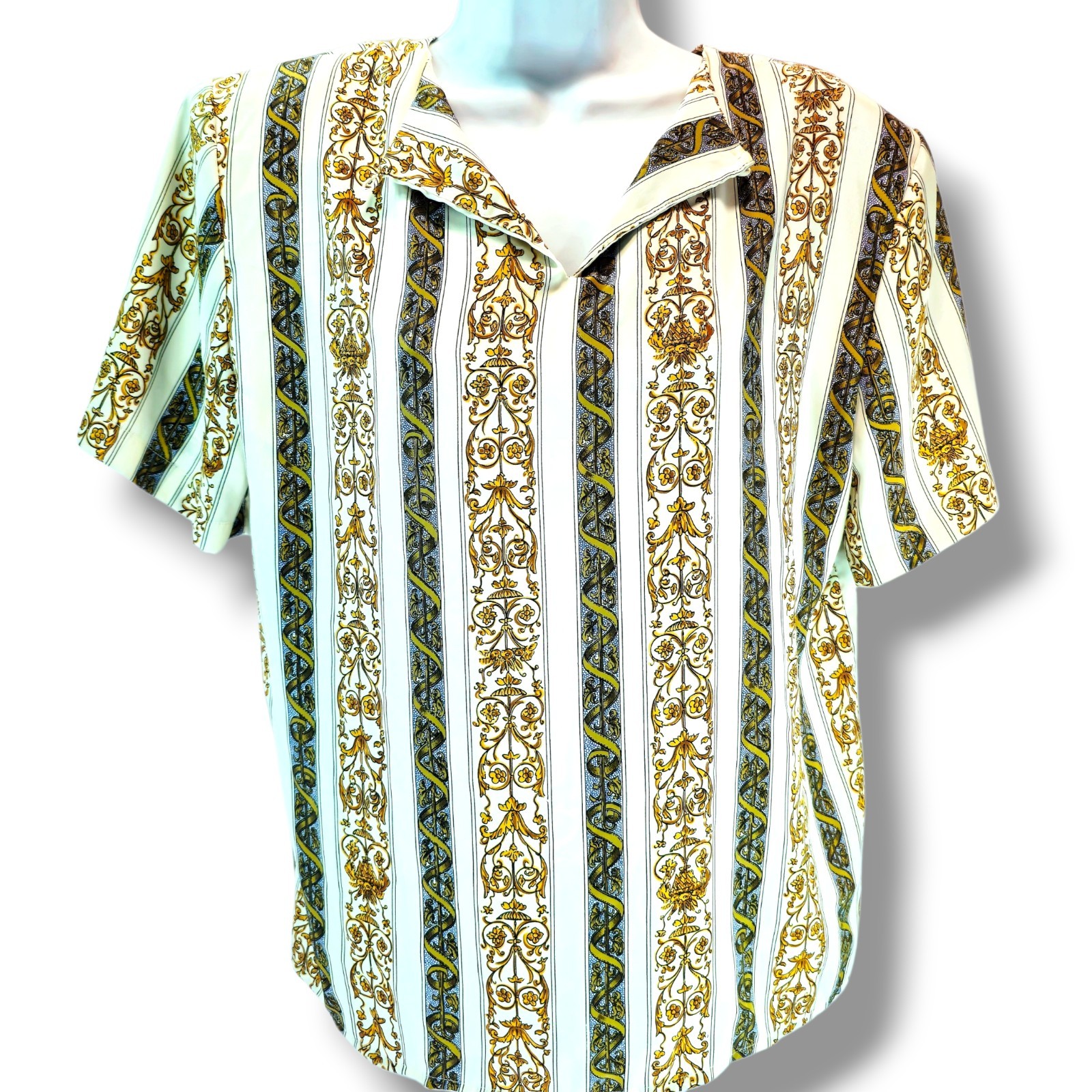 Versace Like Vintage 80s Baroque Blouse Casual Corner Size 10 Rare Sexy Womens