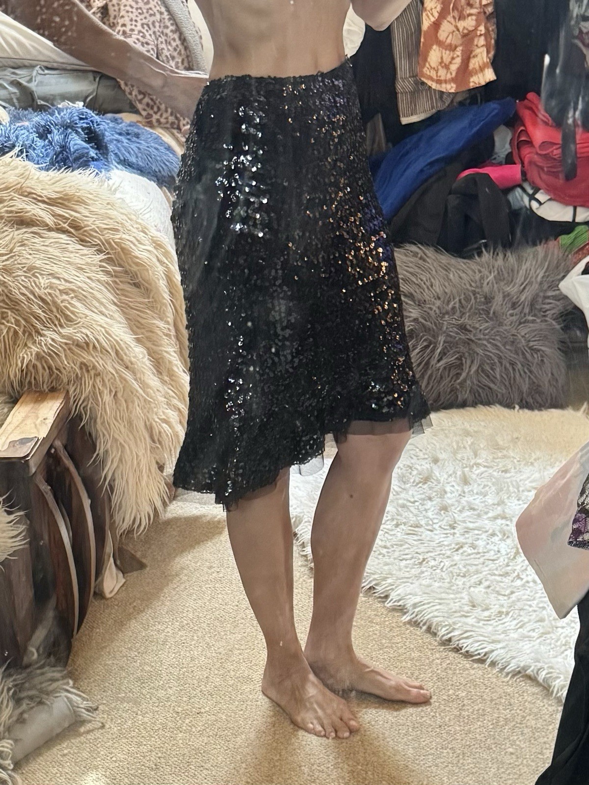 Vtg Nanette Lepore Black Sequin Mermaid Skirt High Low Pencil 4 S Flute