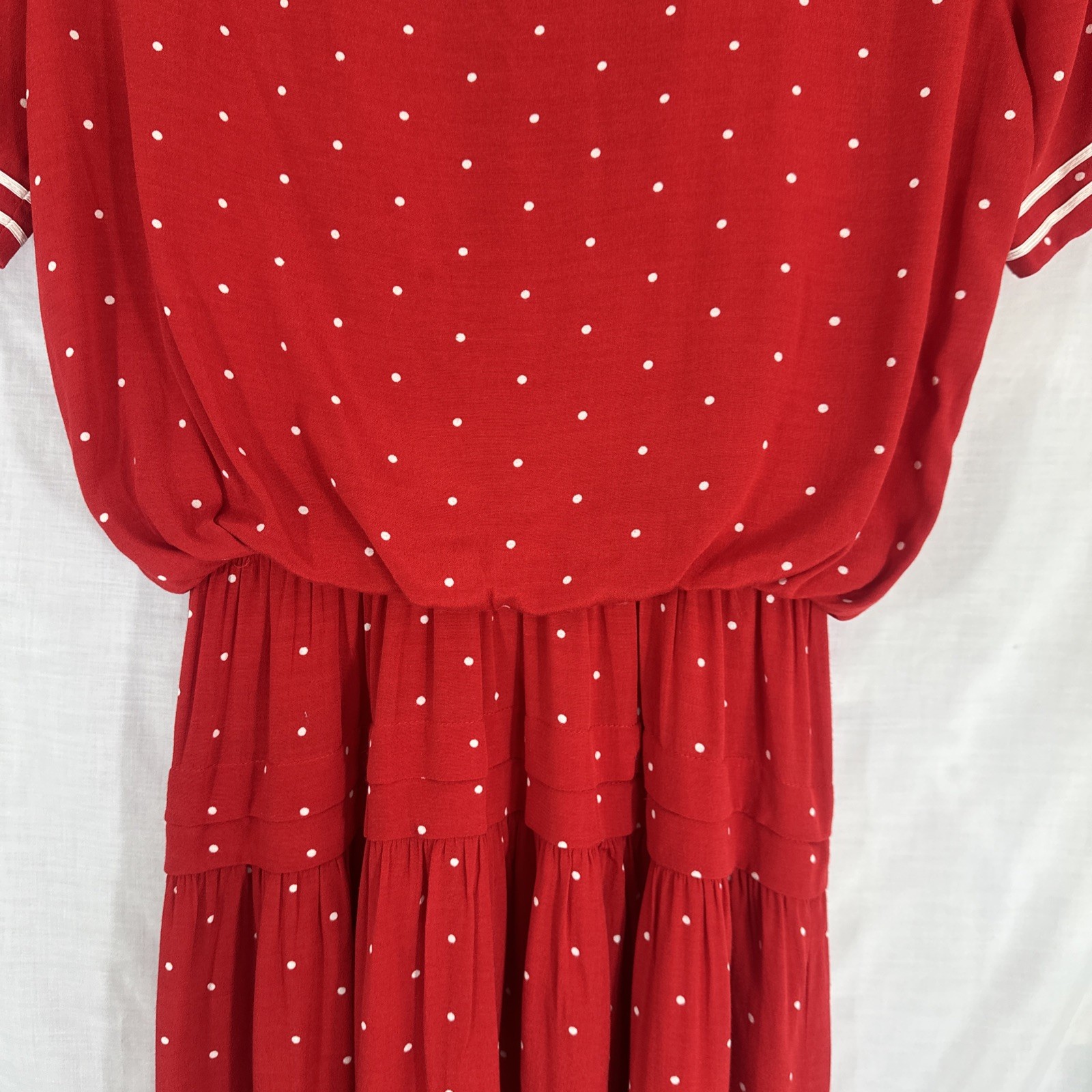 Vtg 80’s Midi Dress *Sz 12 6-8 S True Red Polkadot Summer Secretary Country Club