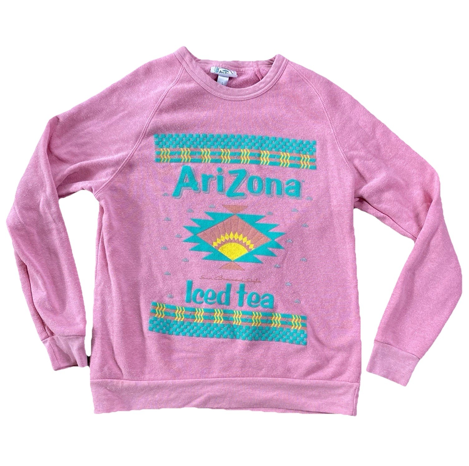 AriZona Iced Tea Graphic Logo Pink Crewneck Pullover Sweatshirt Women’s Large