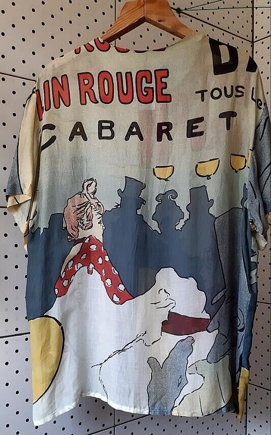 Vintage 80s TIME Collection Women Blouse”Cabaret”Theme Multicolor Made Greece 12