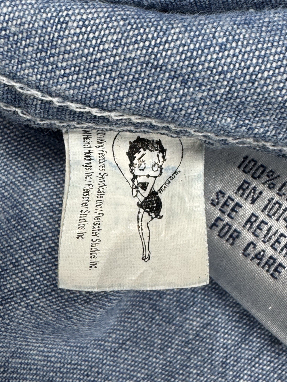 Vintage 90s Infinity Fashions Women Shirt Denim Betty Boop Embroidered Size L