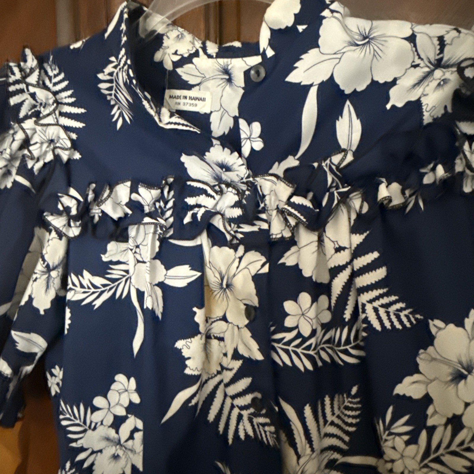 Muumuu Women’s Vintage Blue Hibiscus Maxi Dress Sz M/L