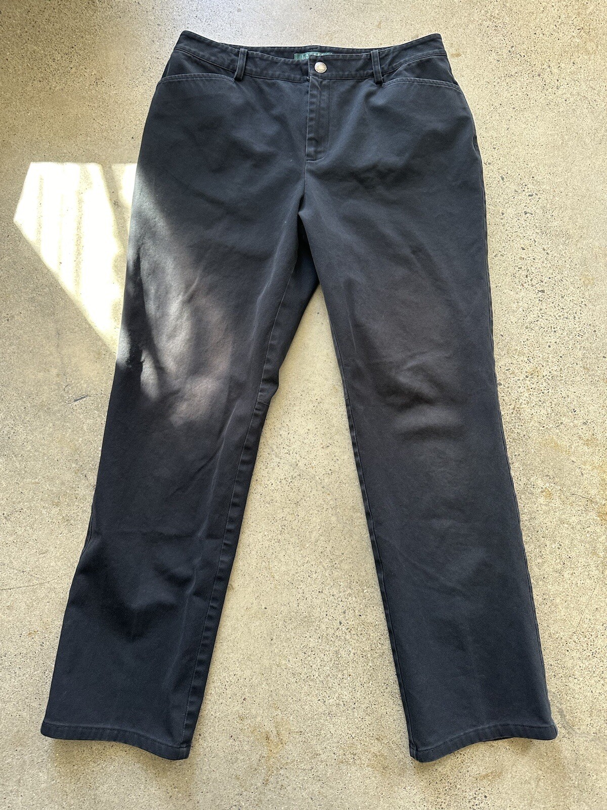 Vintage Lauren Ralph Lauren Black Cotton & Elastane Metal Button Pants Size 10