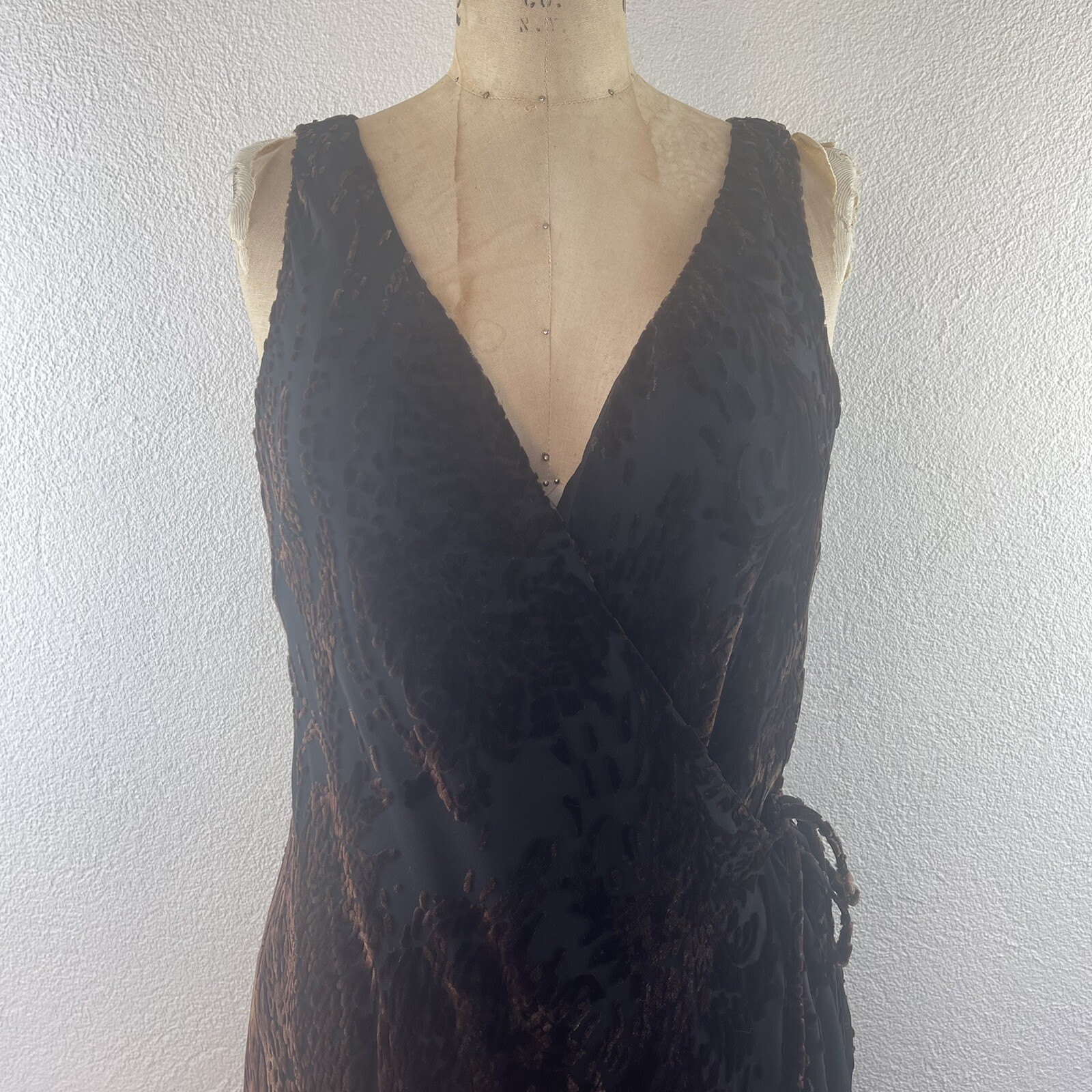 Vintage l 90s 4 Anne Klein Petite Floral Burnout Velvet Bias Surplice Wrap Dress
