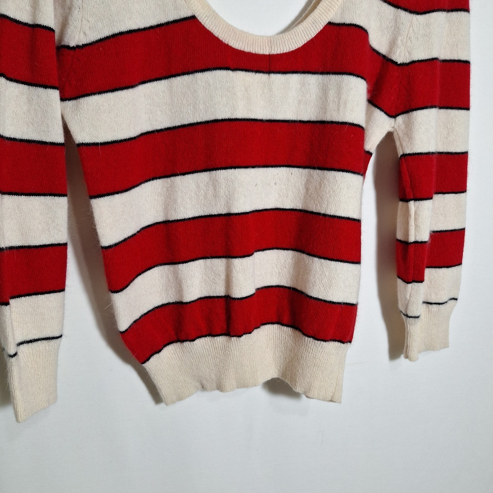 VTG Casual Corner Angora Lambswool Striped Sweater NWT Deadstock Crop Scoop M