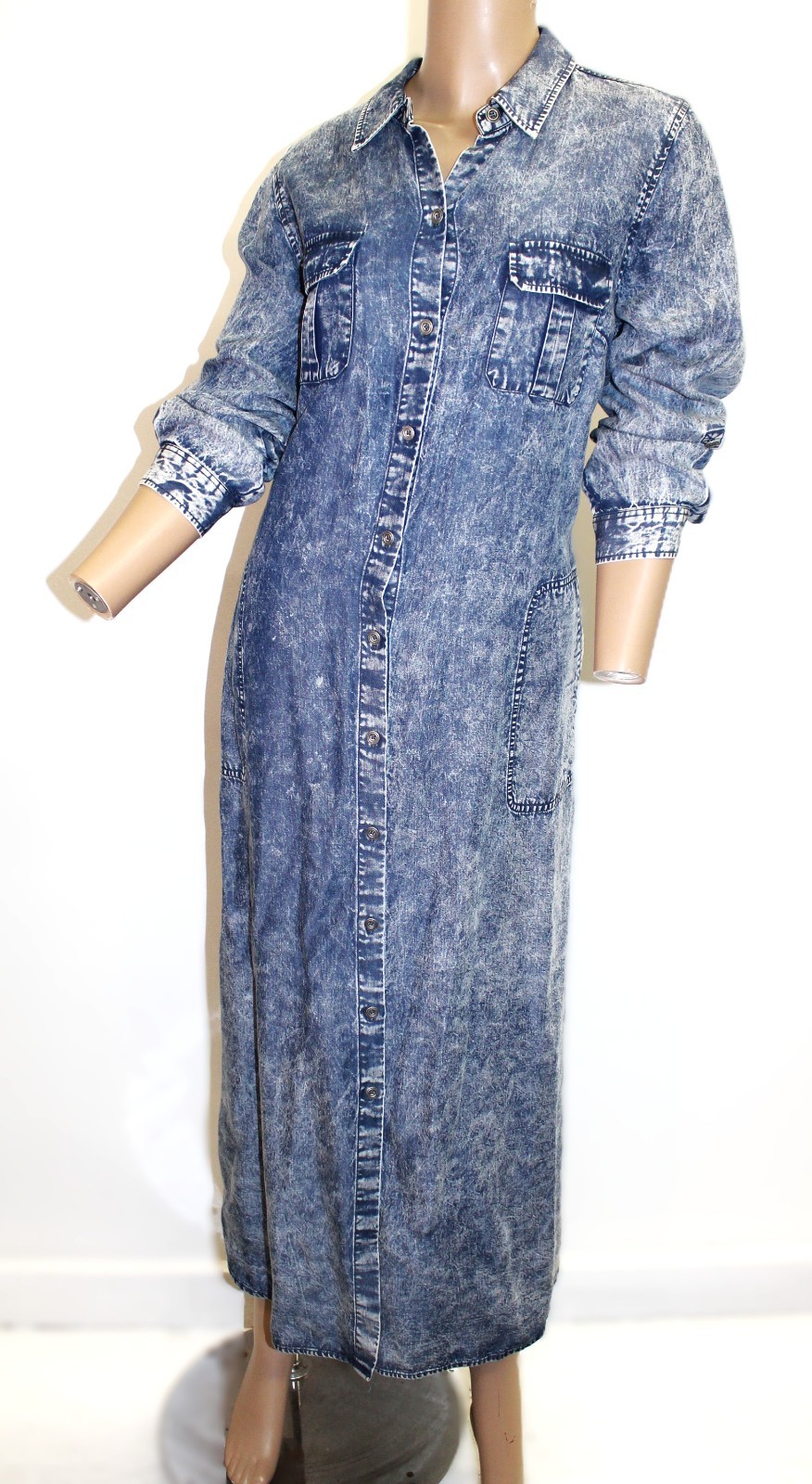 Soft Surroundings Vintage Button Front Dress w Stone Washed Denim Look Size PM