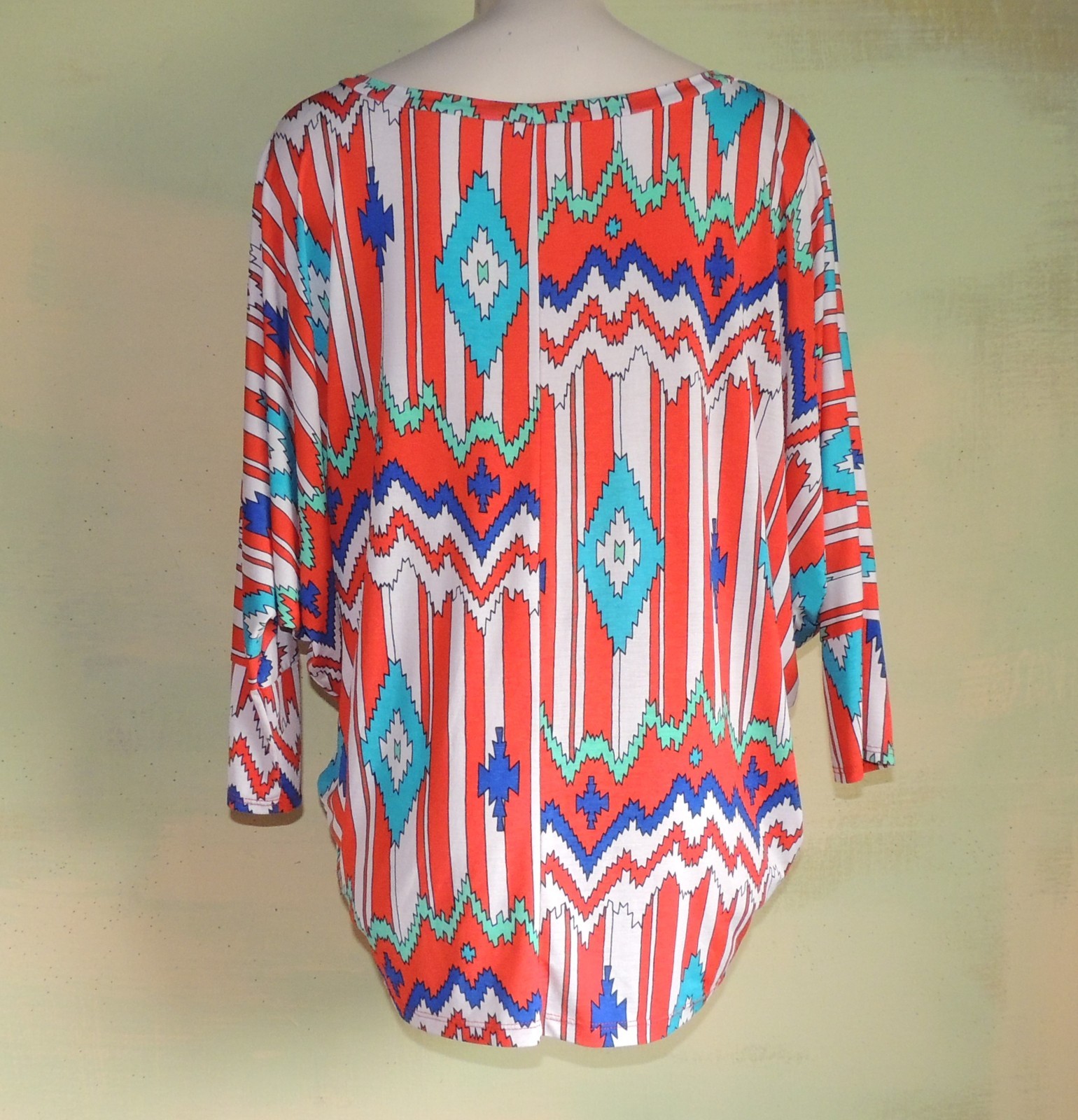 Vintage 80s Batwing Top: Tribal Print, Disco Party Shirt