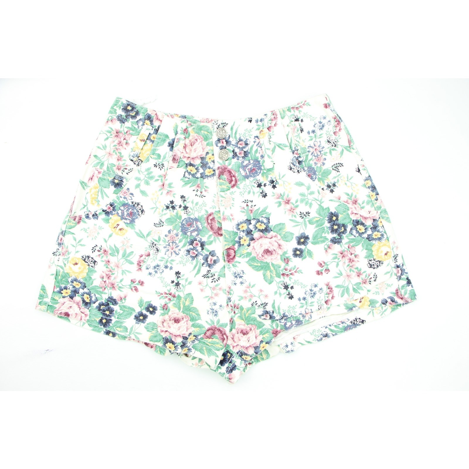 Vintage Breaker Floral All Over Print Festival High Waist Denim Jean Shorts 27
