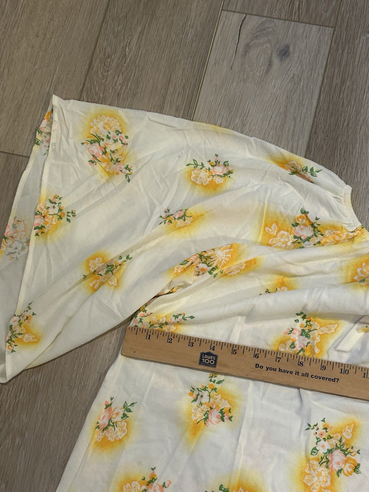 Vintage Womens BOHO Peasant White Yellow Floral Short Bell Sleeve House Dress