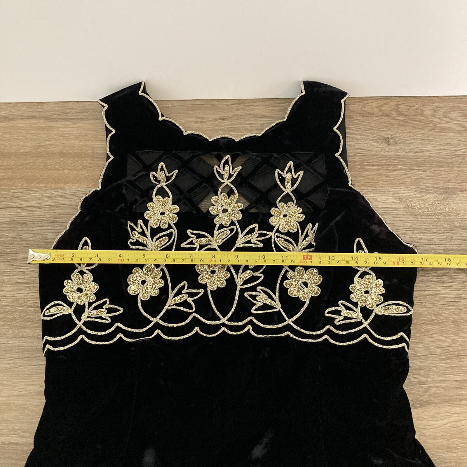 Vtg Scott McClintock Womens Formal Dress 6P Maxi Black Velvet Retro Glam Gold