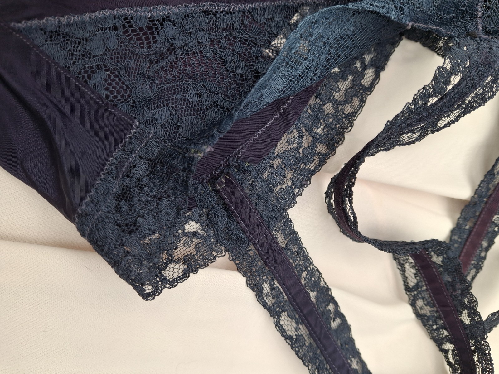 Vintage 50s Sears Charmode Navy Blue Nightgown Slip Dress Lace Trim Size 34