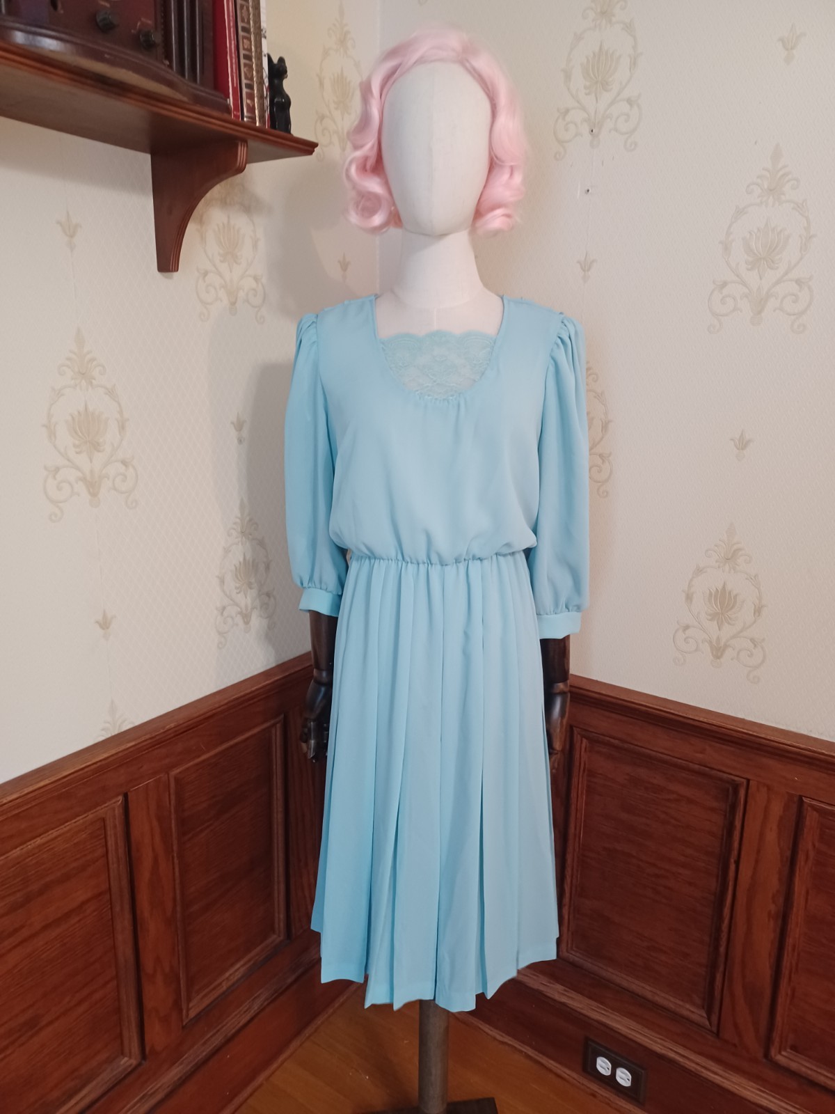 Vintage 1980s Sheer Pastel Aqua Bobby’s Girl Romantic Coquette Dress
