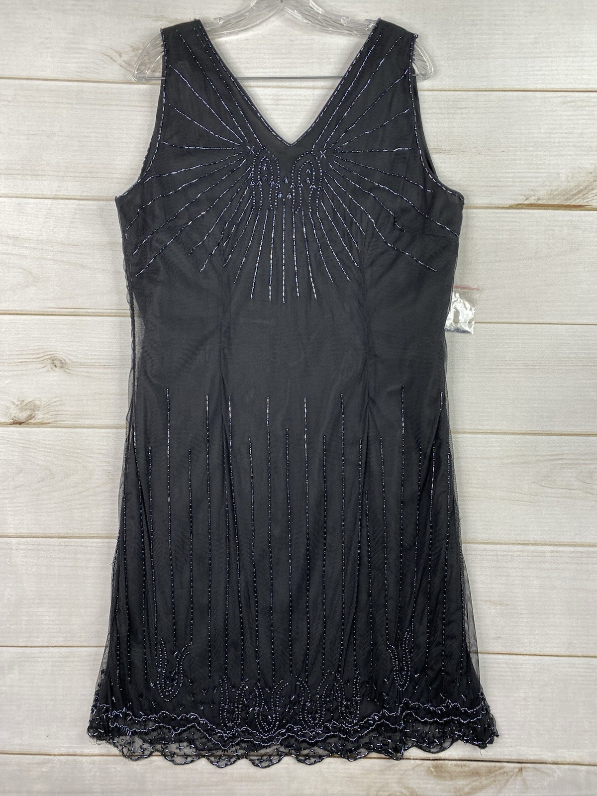 Vtg Phool Dress XL Little Black Beaded Overlay Lined Party 50’s Retro Look NEW!