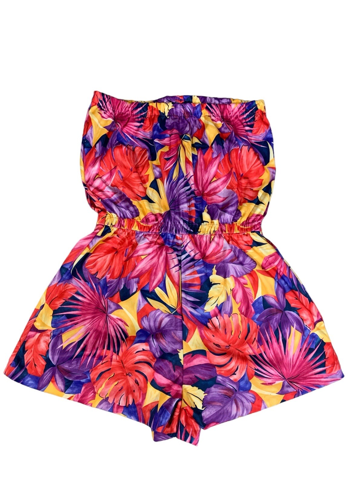 Granada Vintage 70’s Colorful Tropical Palm Leaf Print Strapless Short Romper