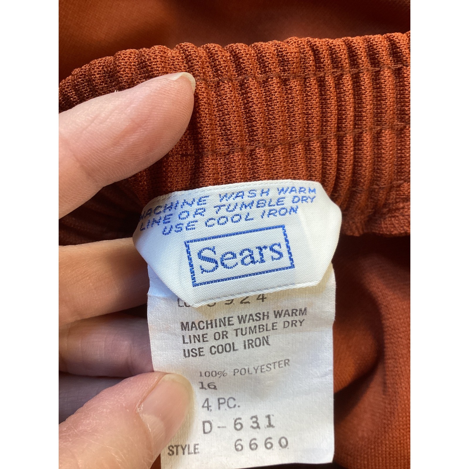 Vintage Sears Burnt Orange Double Knit A-Line Midi Skirt Elastic Waist 16