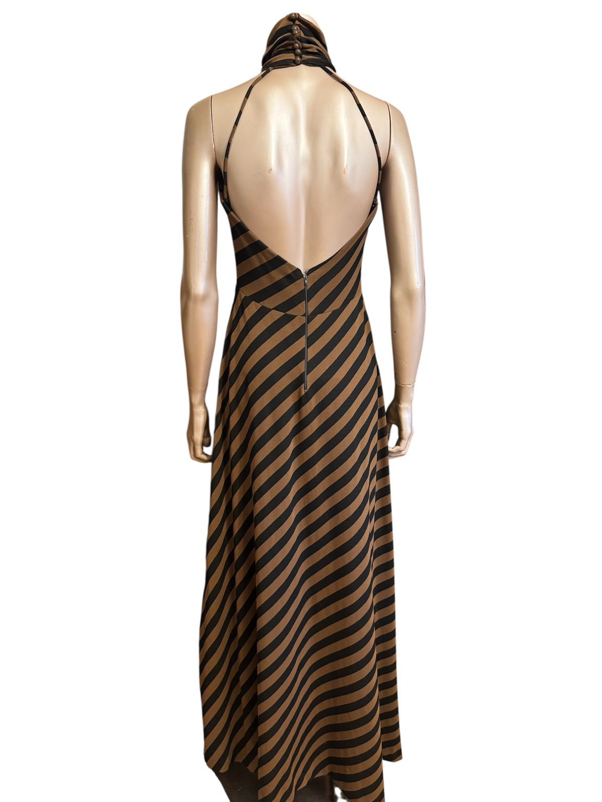 Vintage 1970s Striped High Neck Dress Sexy Open Back And Matching Jacket
