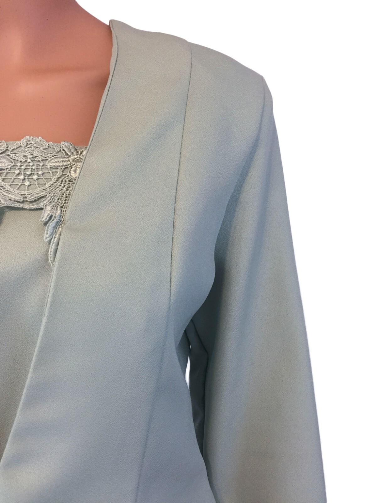 Vintage Mode Sara Light Green Blazer and Skirt Set w/ Floral Lace Trim Sz Large