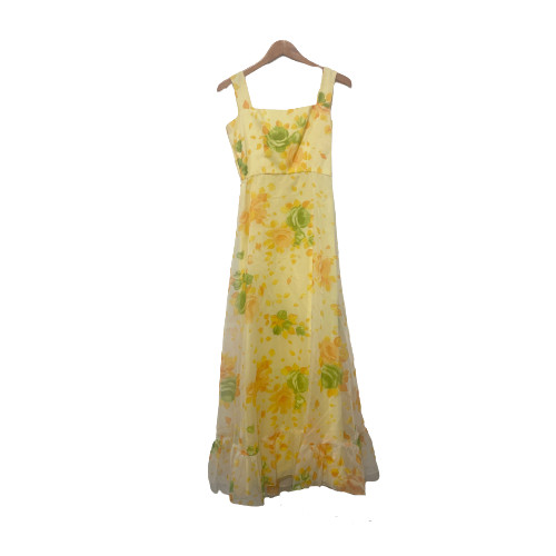 Lorrie Deb San Francisco Vintage Yellow Floral Tulle Sleeveless Dress 9/10