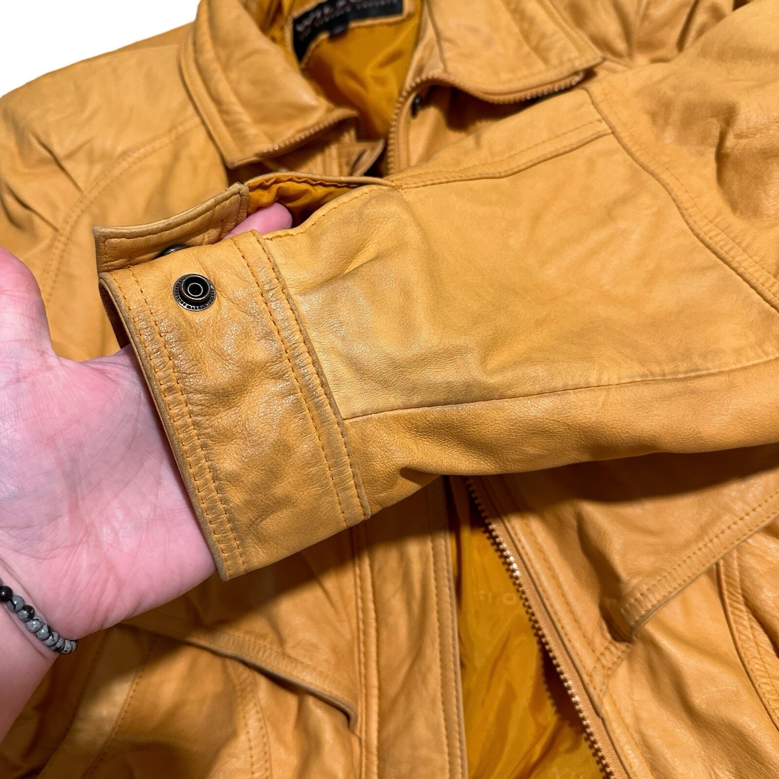 VTG WILSONS Women Yellow Leather Jacket Thinsulate Thermal Insulation Lining, M
