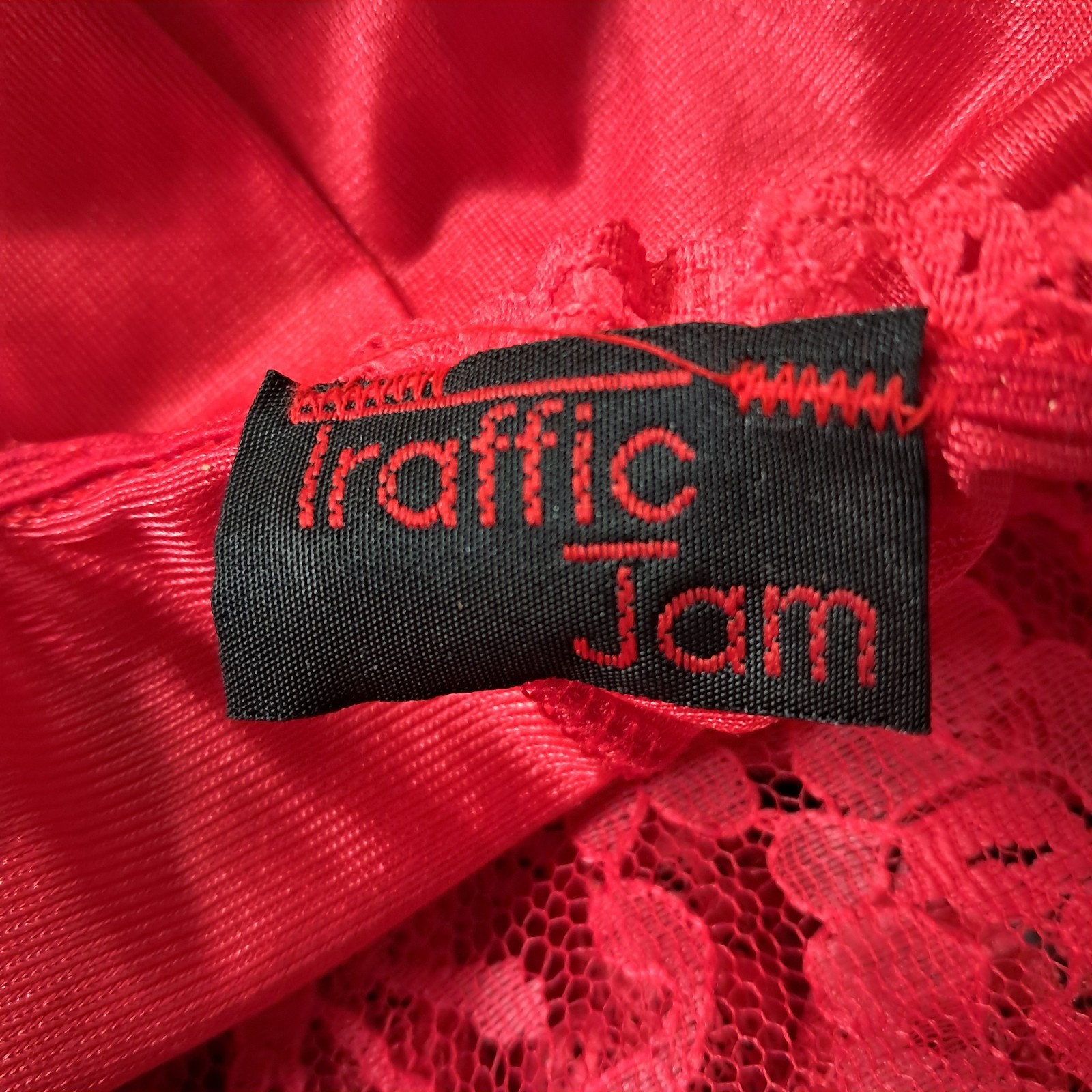 Traffic Jam Vintage 1990s Nylon Red Lace Teddy Women’s Small With Train