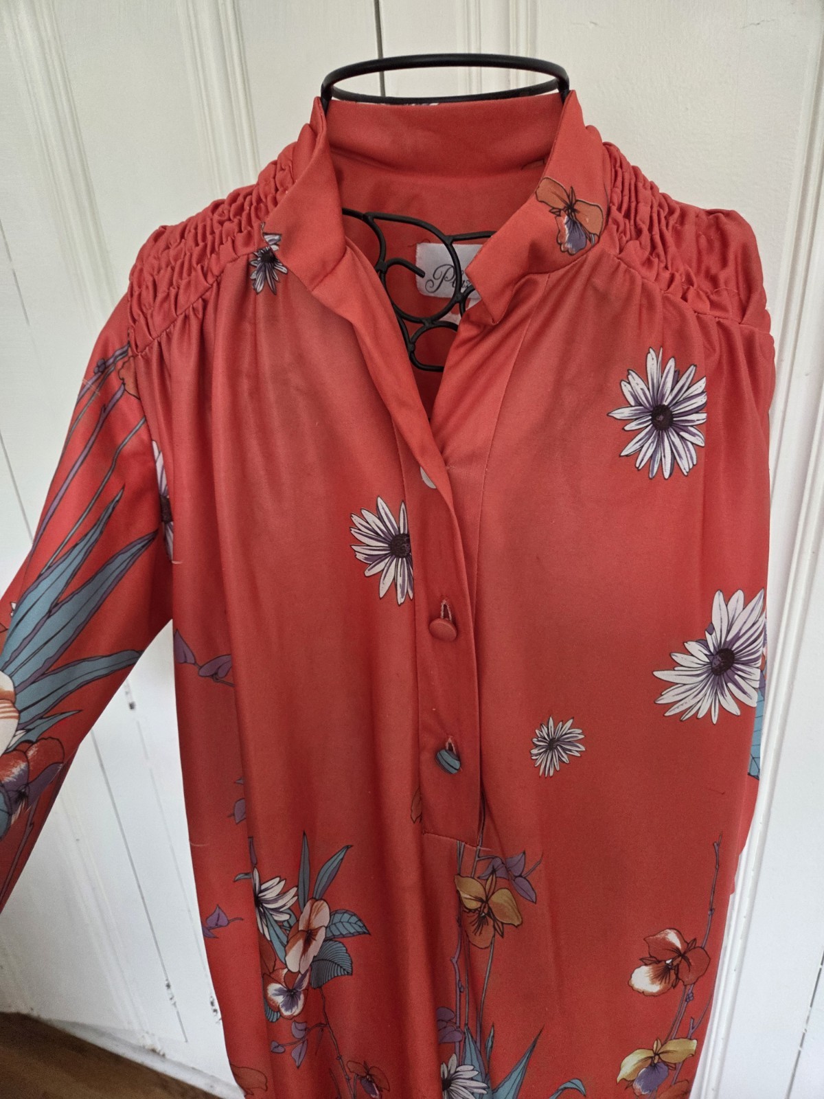 Vintage Plaza 9 Large Orange Floral House Dress Nightgown 1960s Retro Hawaiian