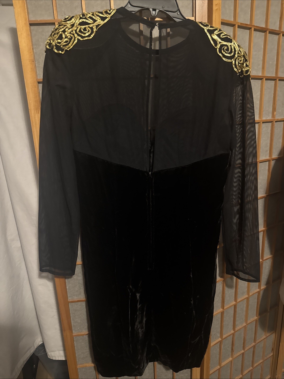 VTG 80’s Susan Roselli for Vijack Sheer Sleeve Velvet Dress Gold Ribbon Size 14