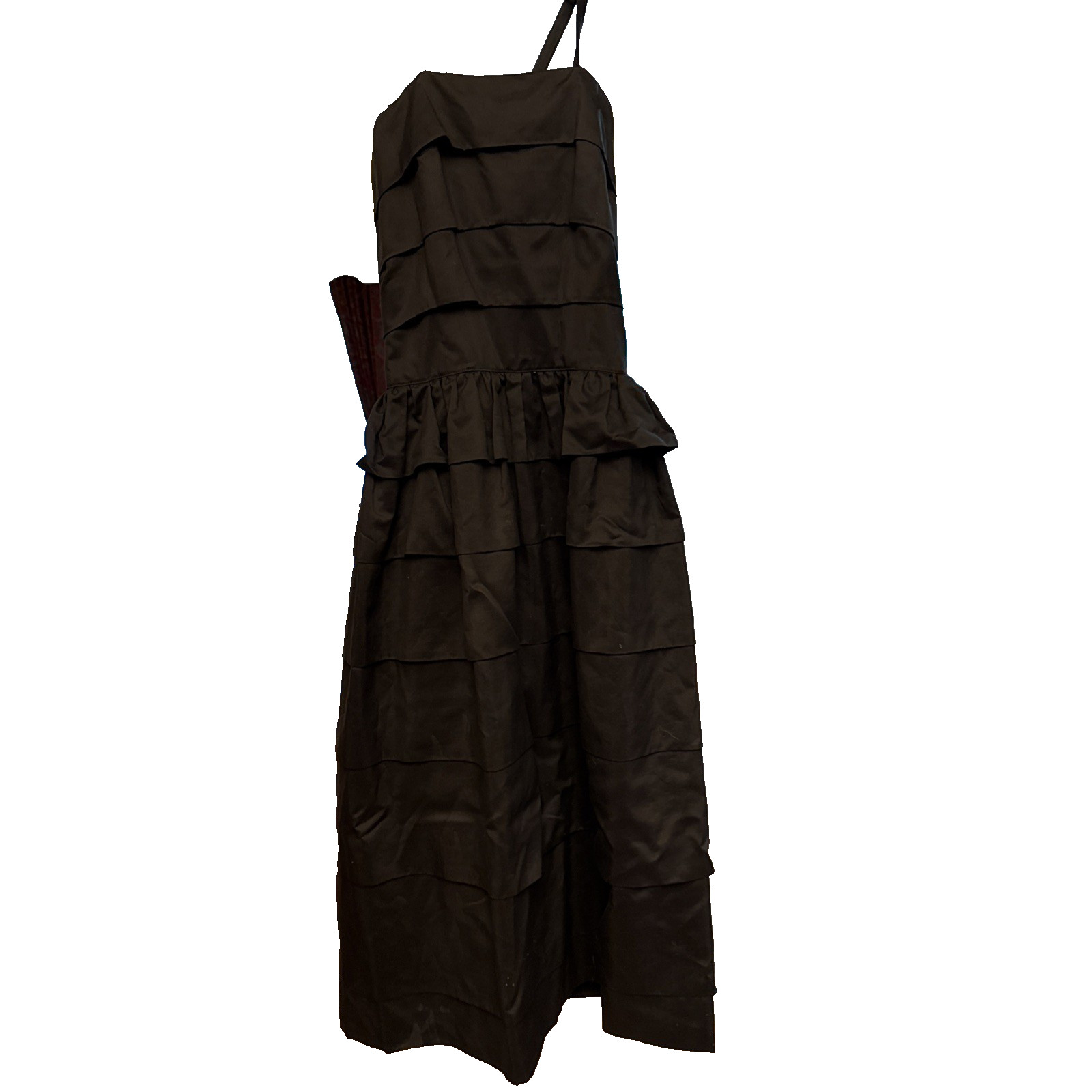 GiGi Young NY Vtg 1950s Black Layered Fit & Flare Pinup Dress Retro Straps XS