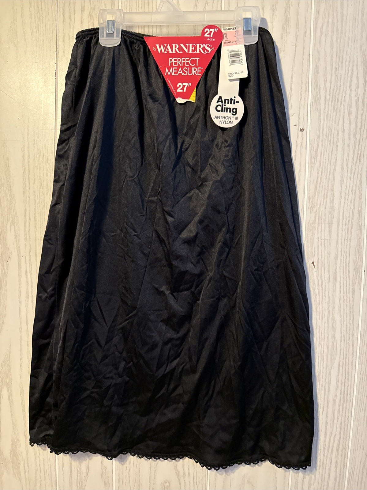Vintage Black Nylon Half Slip Warners Perfect Measure 55300 XL 27” A-line Lace