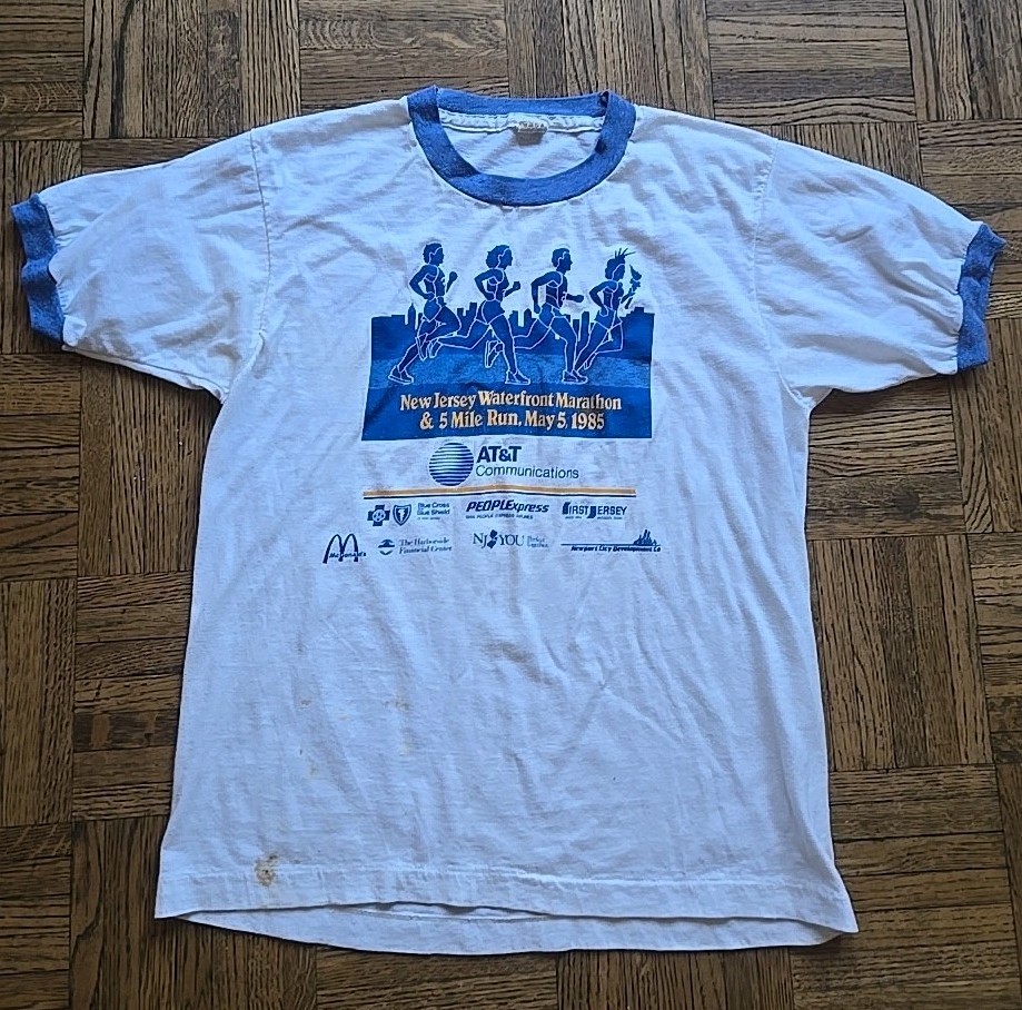 Vtg May 5 1985 New Jersey Waterfront Marathon RINGER T-SHIRT Sz L Cinco De Mayo