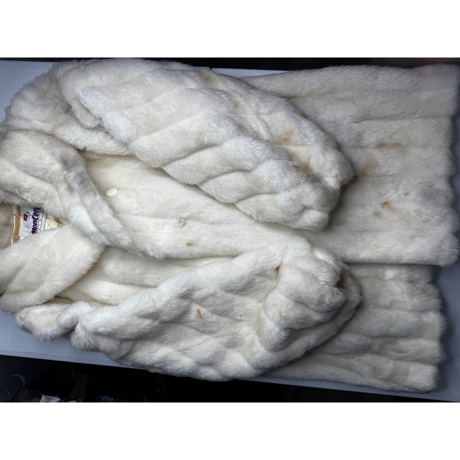 Vintage Monterey Fashions Faux Fur Coat Off White Cream Size 16 Made in USA