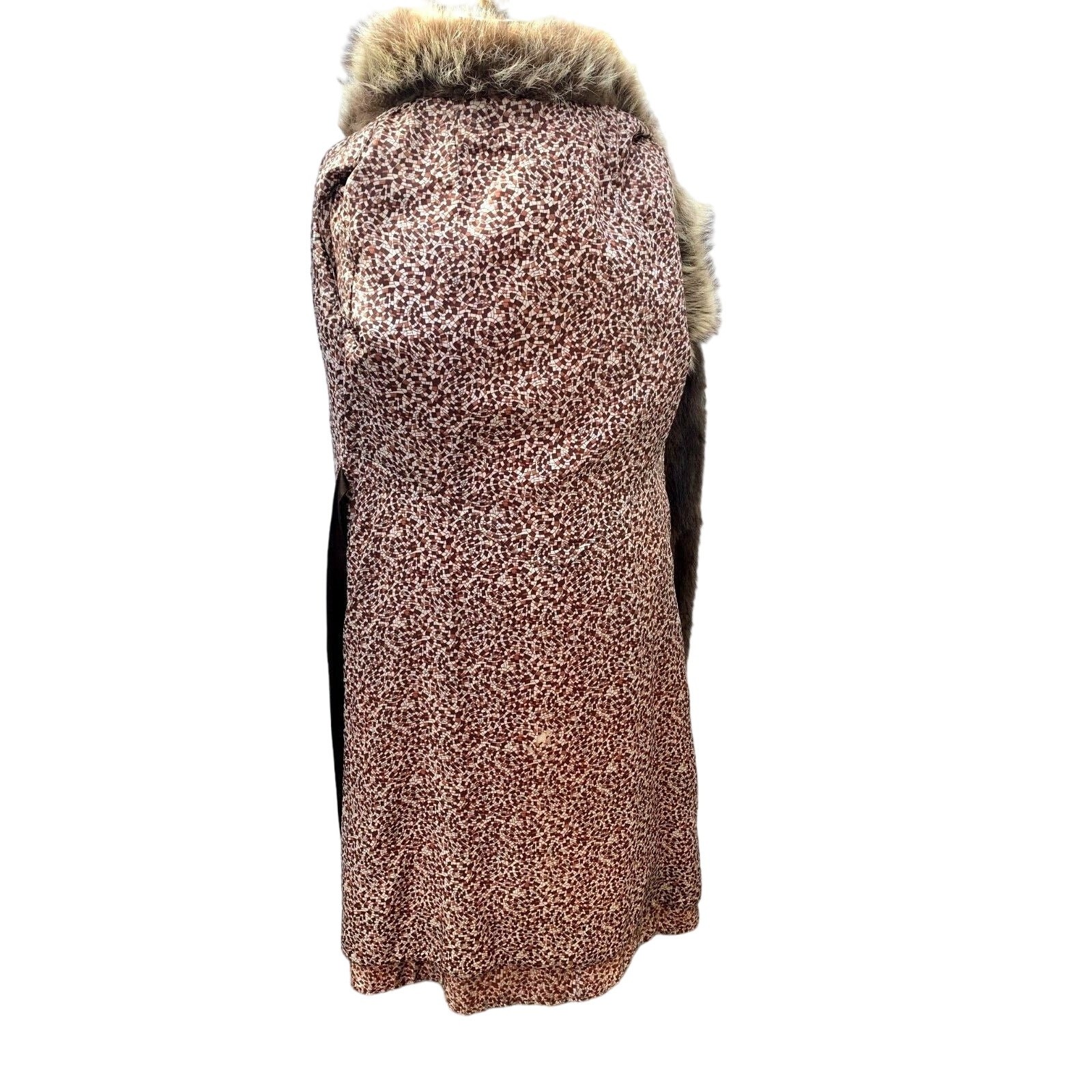 VTG 70s Beaver Fur Patchwork Coat Raccoon Collar Trench Boho Glam S M