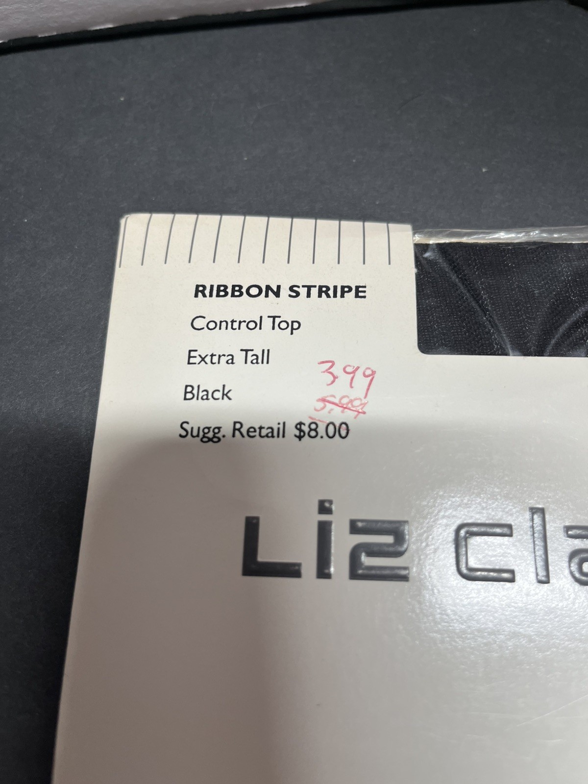 Vtg 90s Liz Claiborne Control Top Ribbon Stripe Extra Tall 840 Pantyhose Black