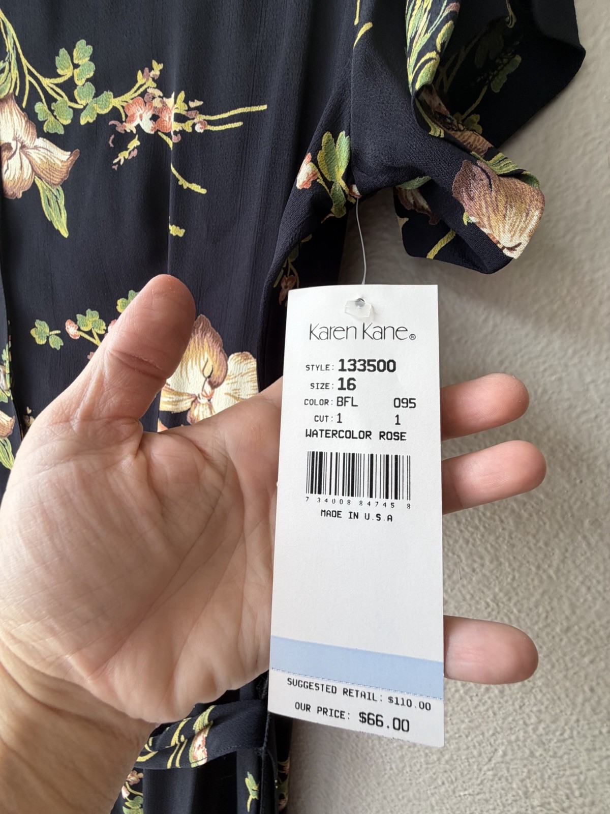 NWT Vintage 90s Karen Kane Rayon Rose Dark Floral Shirt Dress 16 Fits L 12 14