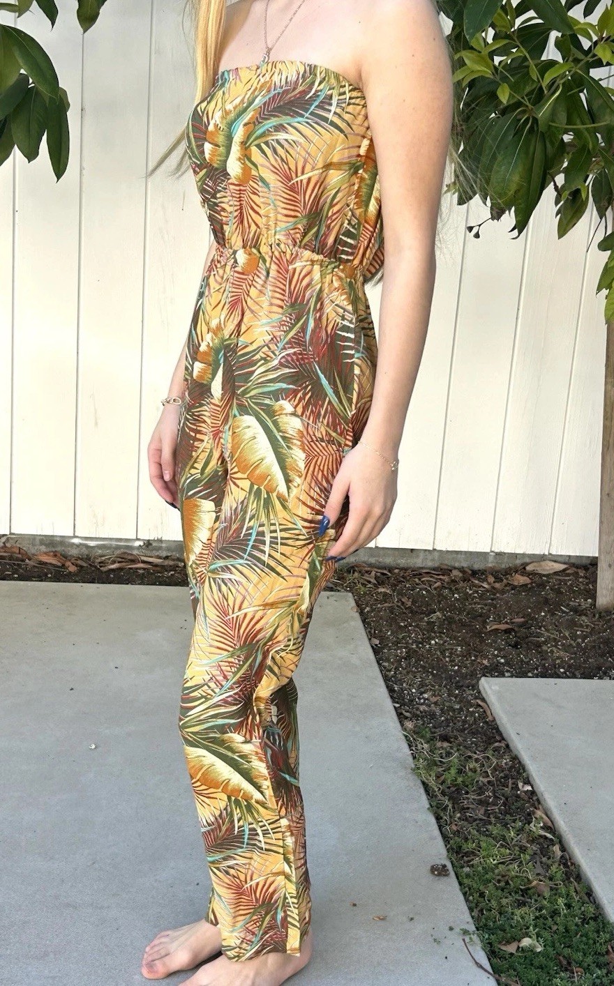 Vintage Strapless Tropical Jumper Pants Hawaiian Romper Cotton