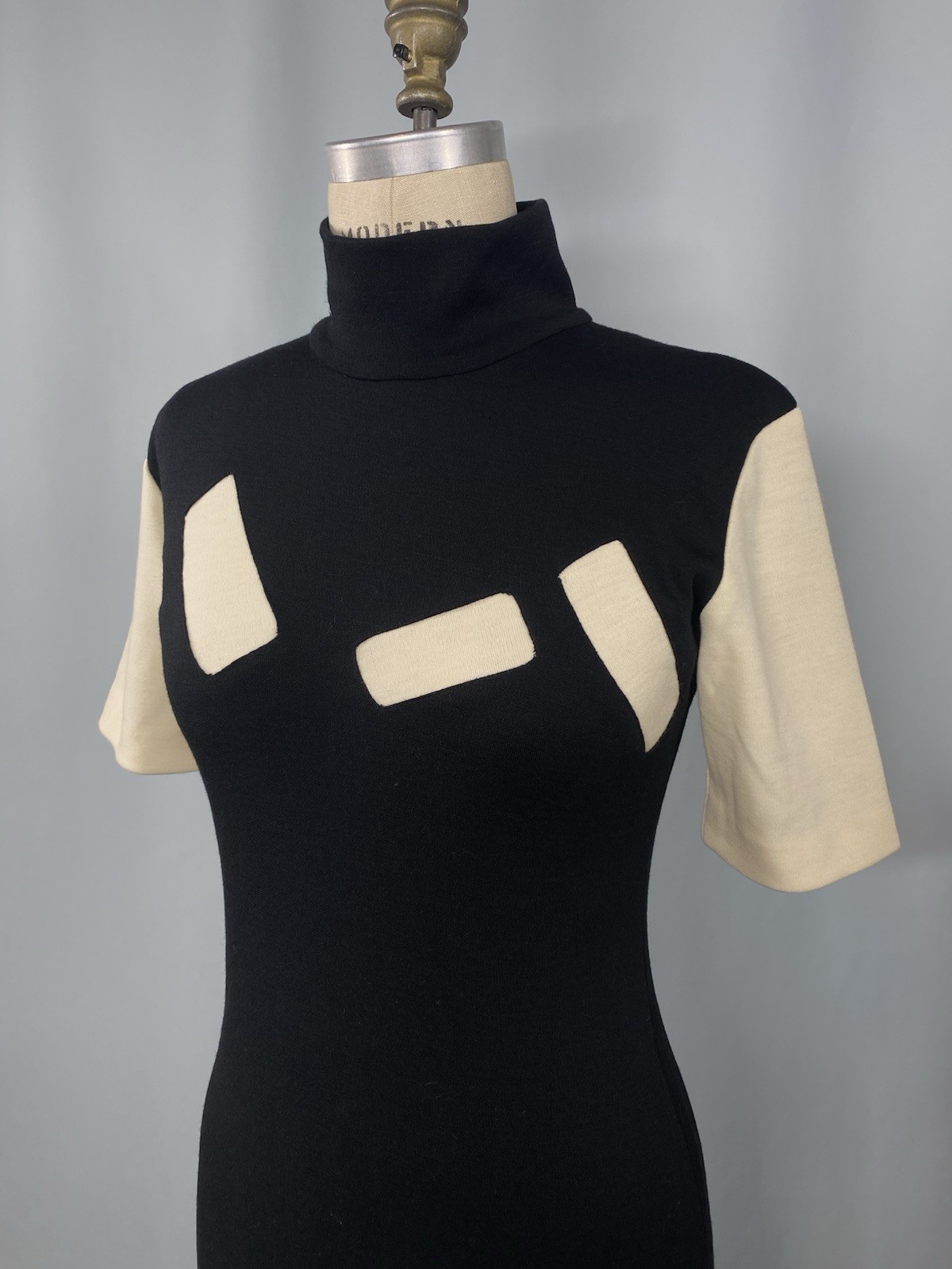 ETHAN COHAN GALLERY Vintage Dress SMALL PETITE Wool black ivory white 80s 90s