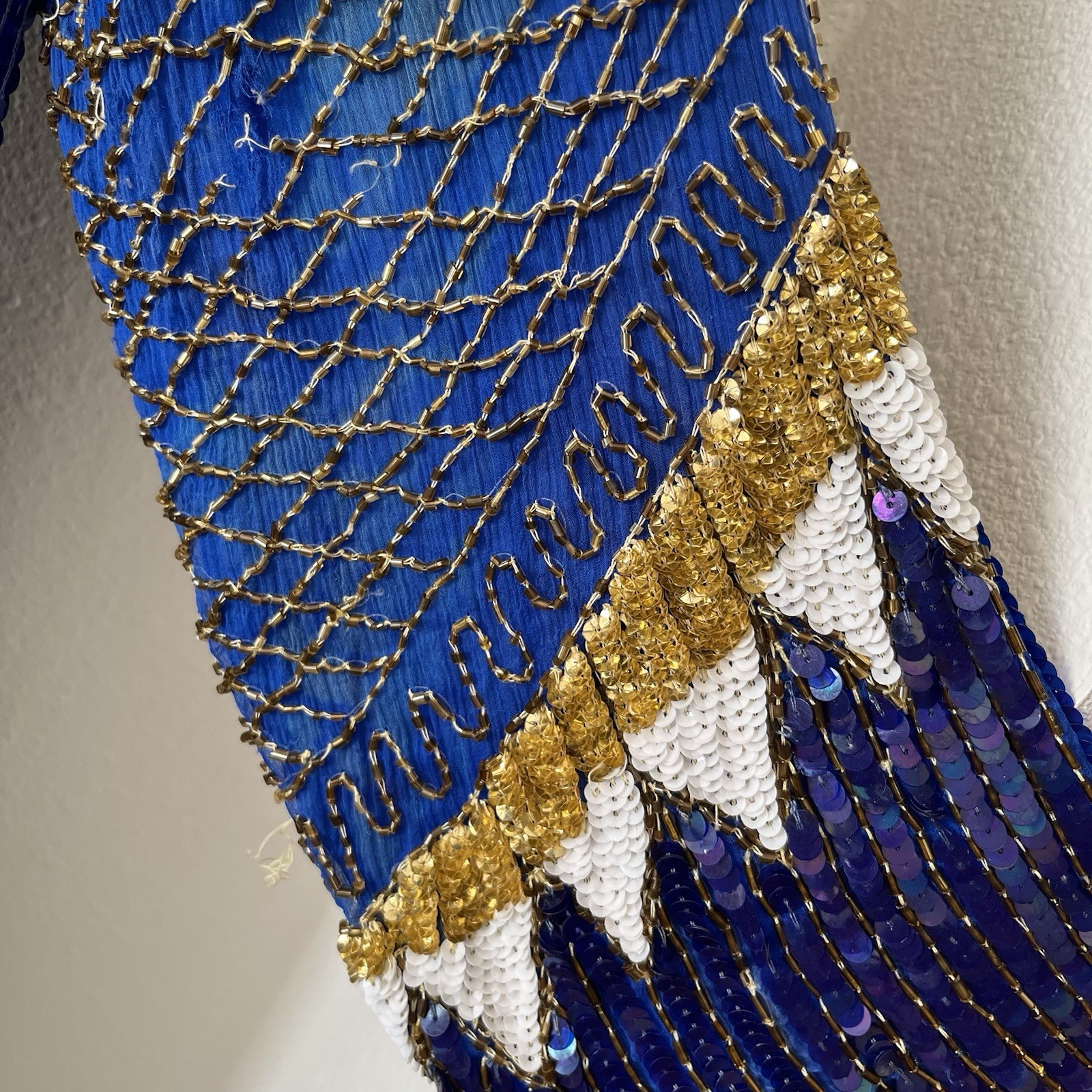 Vintage 80’s Chanson D’Amour Womens Flapper Dress 100% Silk Sequin Beaded Blue