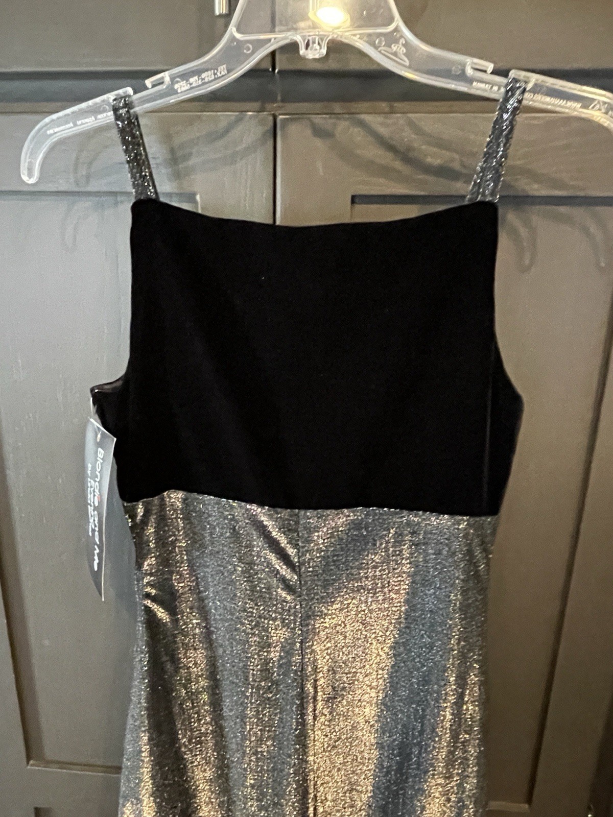 Vintage 90s Blondie and Me Evening Formal Dress Black Silver Velvet Size 5/6 NTW