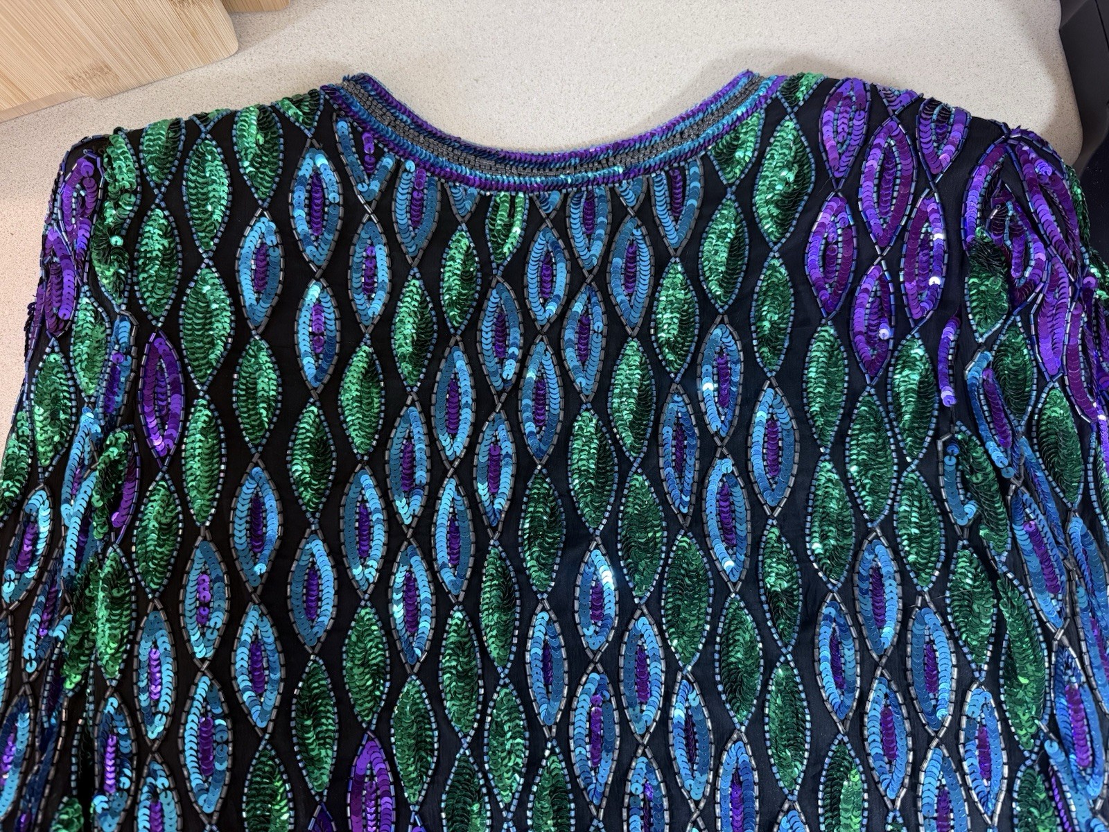 vtg 1980s Laurence Kazar New York sequin and beaded evening cardigan jacket Lg