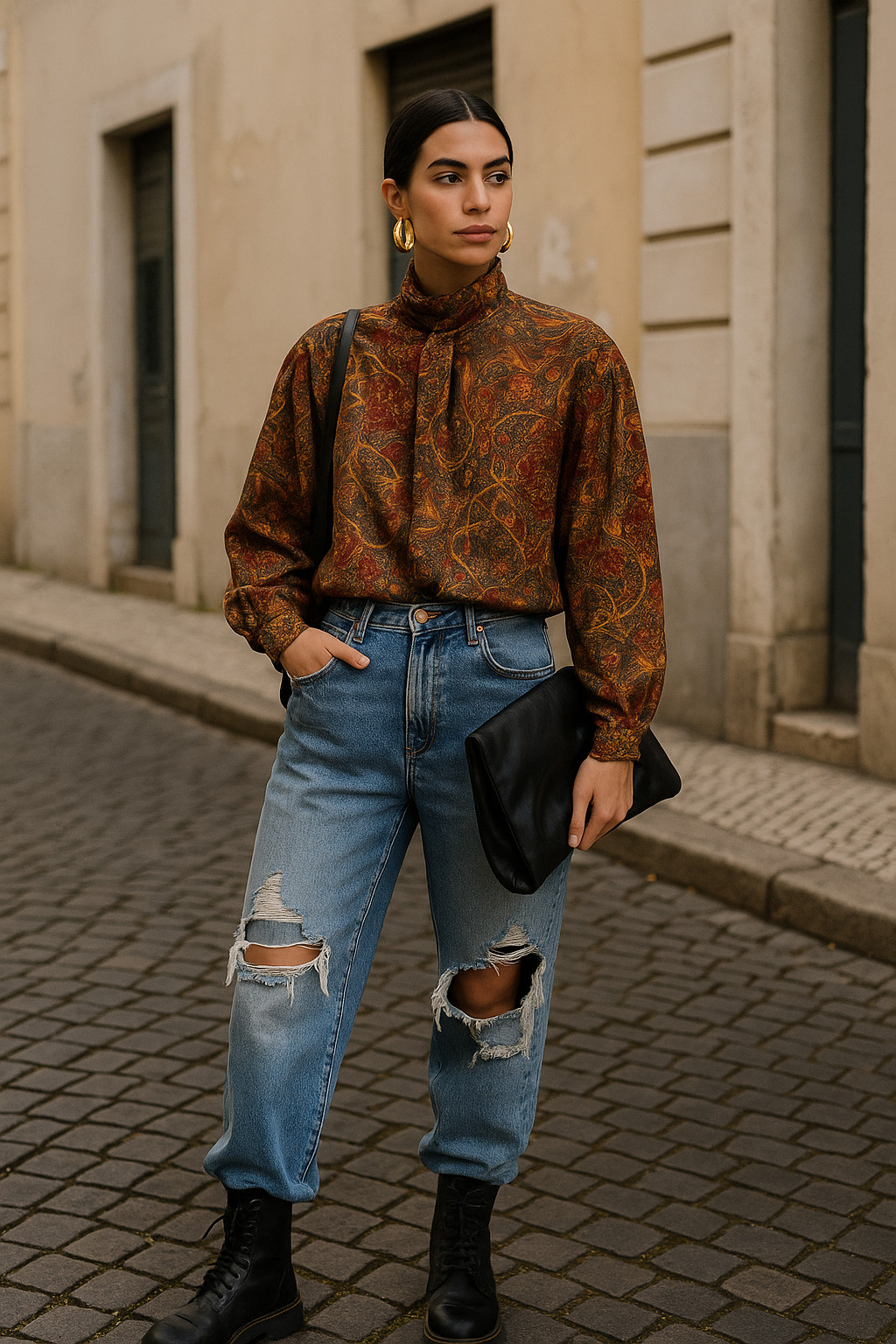 Vtg 80s NOTATIONS BAROQUE Print SECRETARY CAREER Puff Sleeve ACADEMIA Blouse 8 M