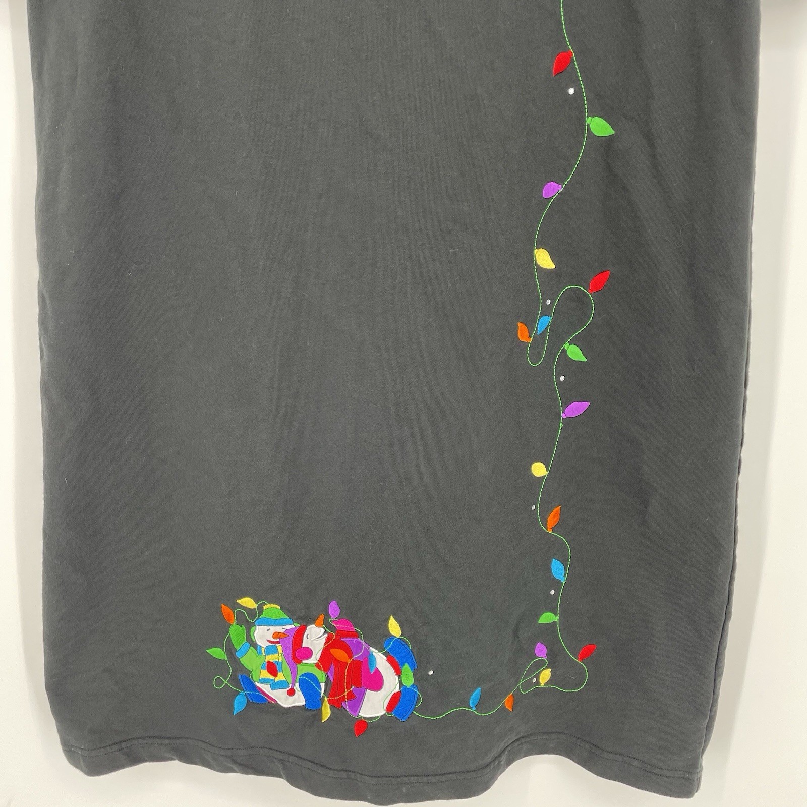 Vtg Quacker Factory Women’s Black Holiday Christmas Dress Light Bulbs Size L