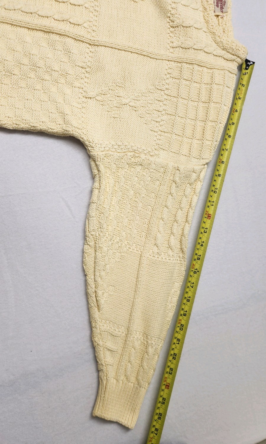 Vintage Irish Cotton Cable Knit Fisherman Sweater Cream Crewneck Pullover Size M