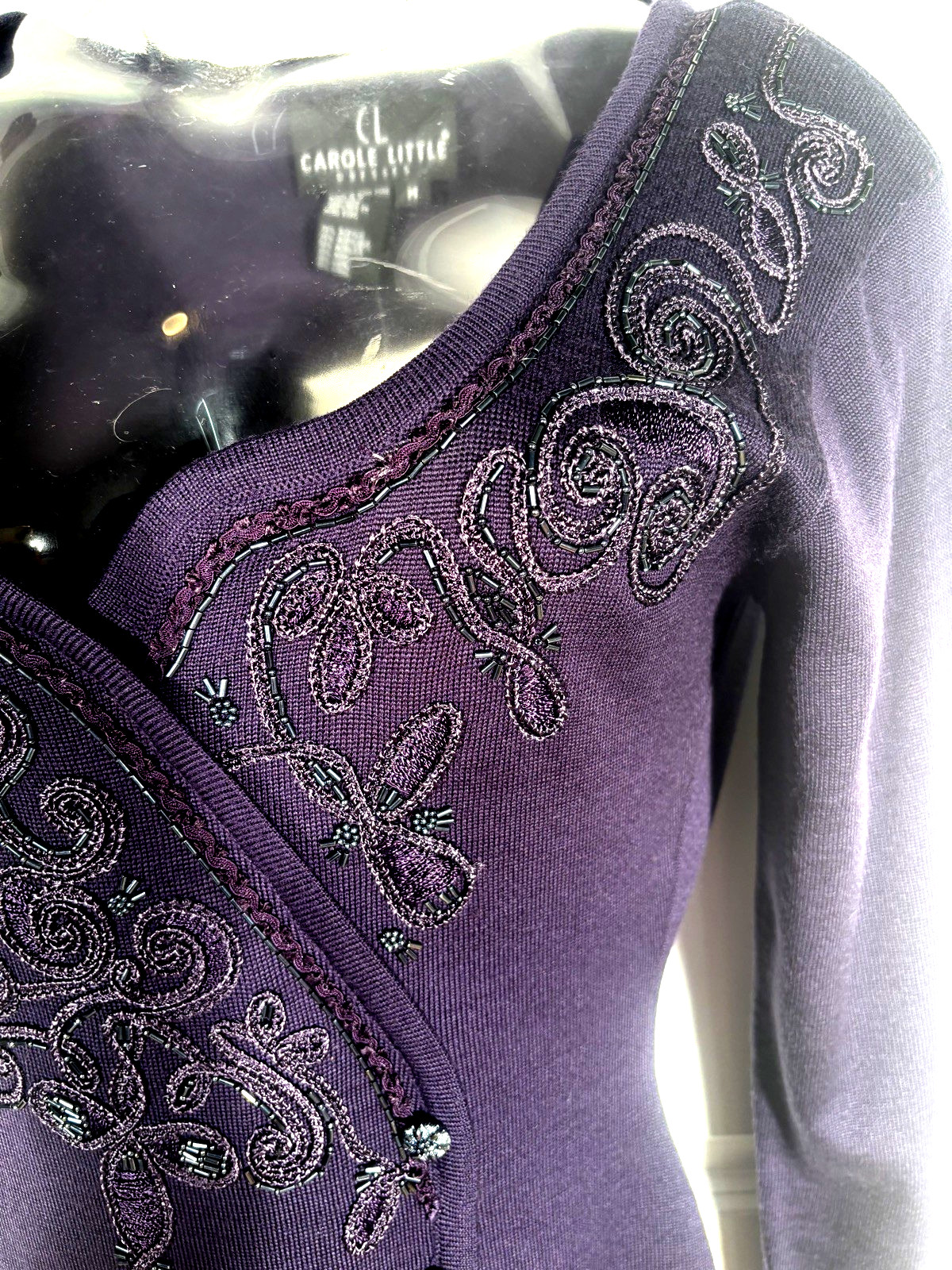 Vintage Carole Light Weight Long Sweater Dress NWT med Purple w/gorgeous beading