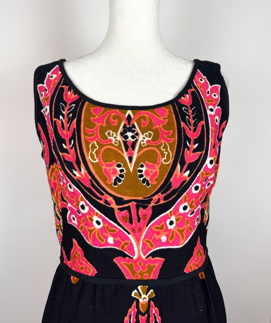 1960s Vintage Pink and Black Psychedelic Print Maxi Dress