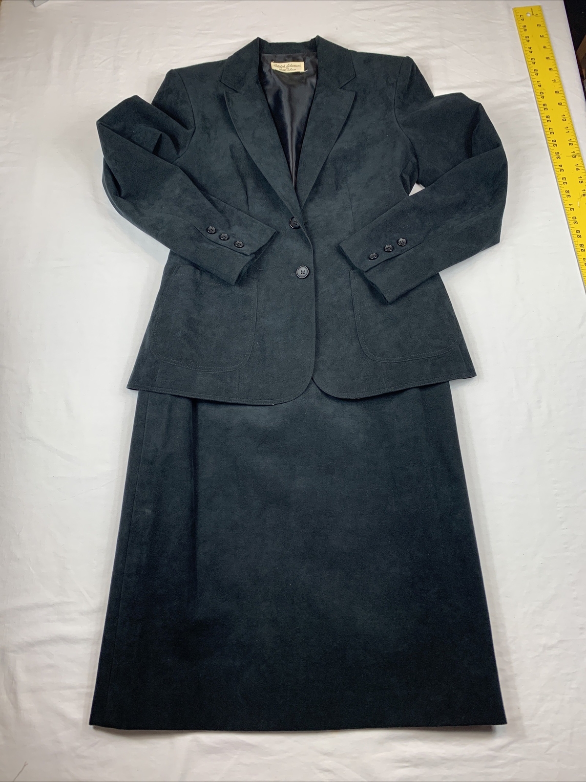 Vintage 80s 90s Adolph Schuman Lilli Ann Womens Ultra Suede Suit Size 10 Black