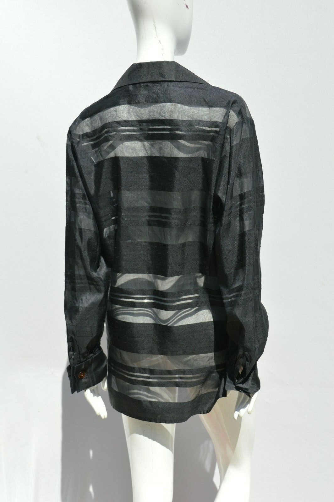 ANNA SUI Barneys NYC silk striped sheer sexy blouse top oversize size M used
