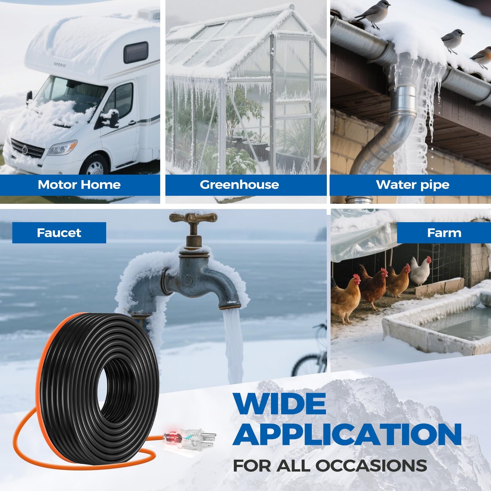 23FT Pipe Heating Cable Freeze Protection Water Pipe Heat Tape 5W/ft 120V for Me
