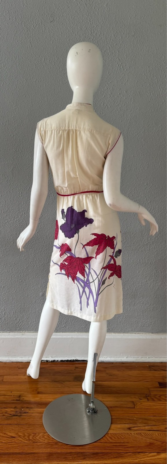 Vintage 70s Asian Inspired Mandarin Collar Floral Dress XS